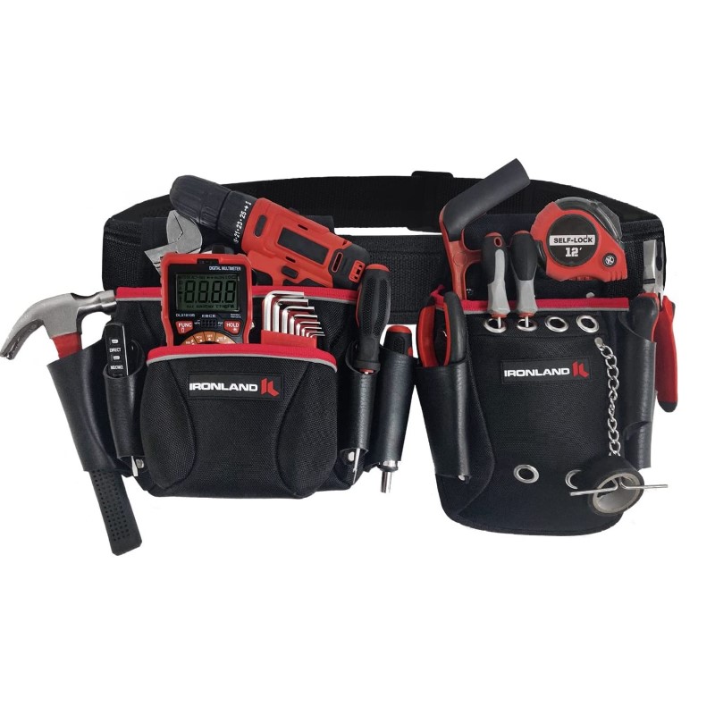 pockets and slots of electrician tool belt